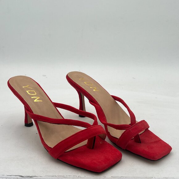 YDN Red Square Open Toe Sandal Slides Stiletto Heel Flip Flops Party Slippers - Picture 4 of 8
